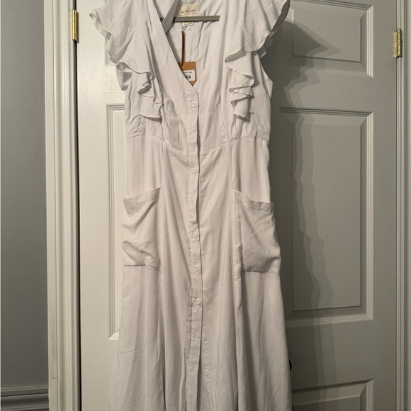 White Ruffled Button-Down Dress - Picture 1 of 2